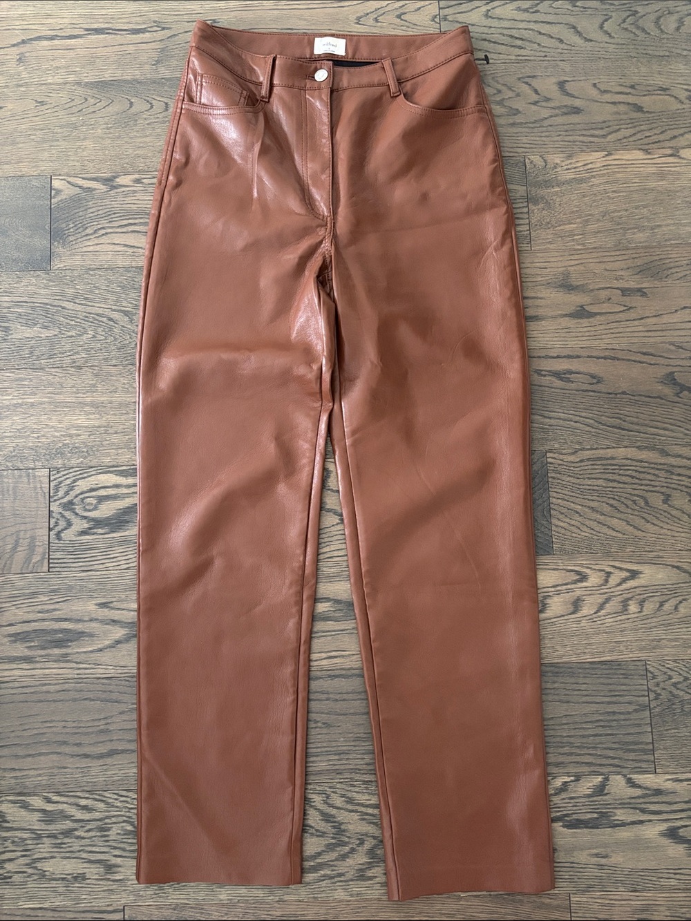 Aritzia Wilfred Melinda High-Waisted Cognac Pant Vegan Leather sz 6